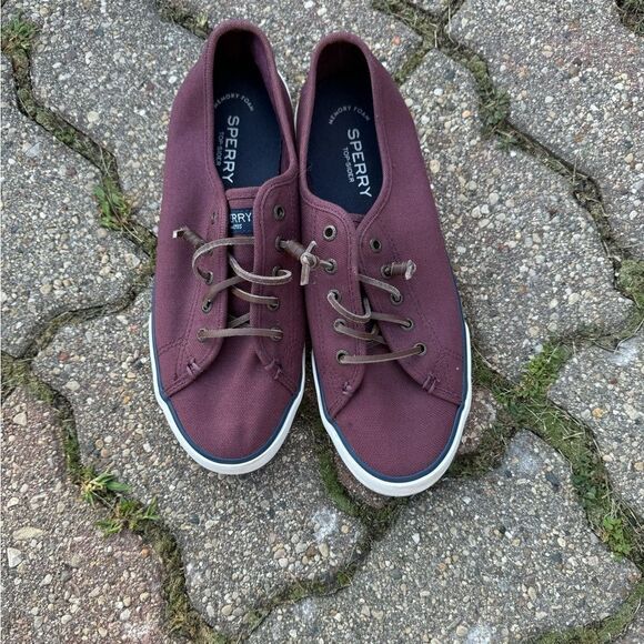 Burgundy Sperry slip on sneakers EUC sz 9 - Picture 1 of 7
